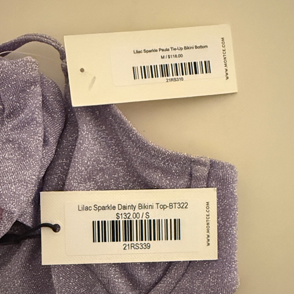 NWT Gorgeous Montce Shimmery Lavender Two-Piece Bikini (S top + M bottom) - Picture 4 of 5